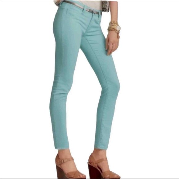 CAbi Mint Teal Stretch Skinny Jeans Low Rise Size 8 Style 322 - Picture 1 of 12